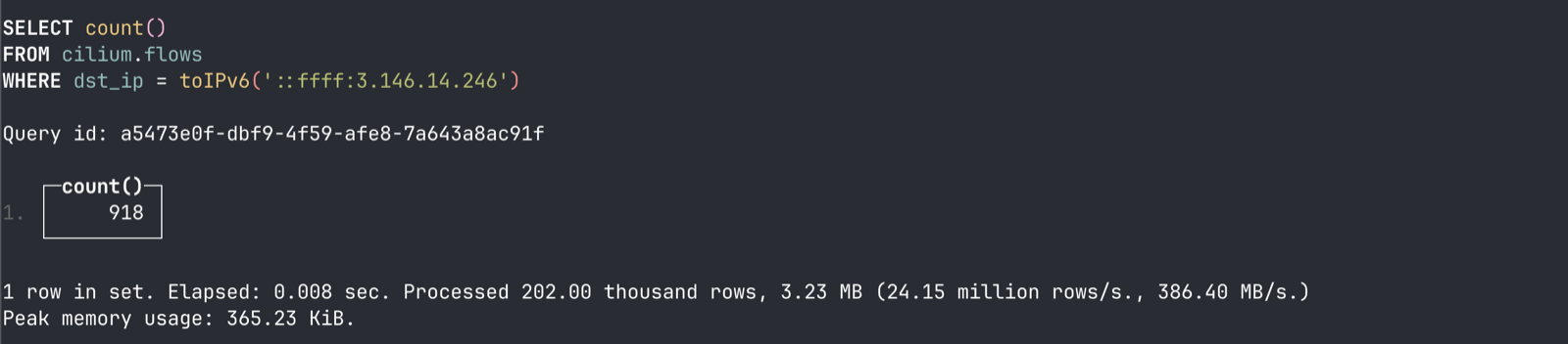 Query filtering by a single IP address