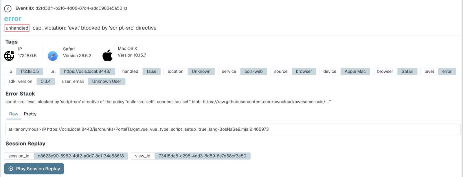 Errors associated with an RUM session capture, part 2